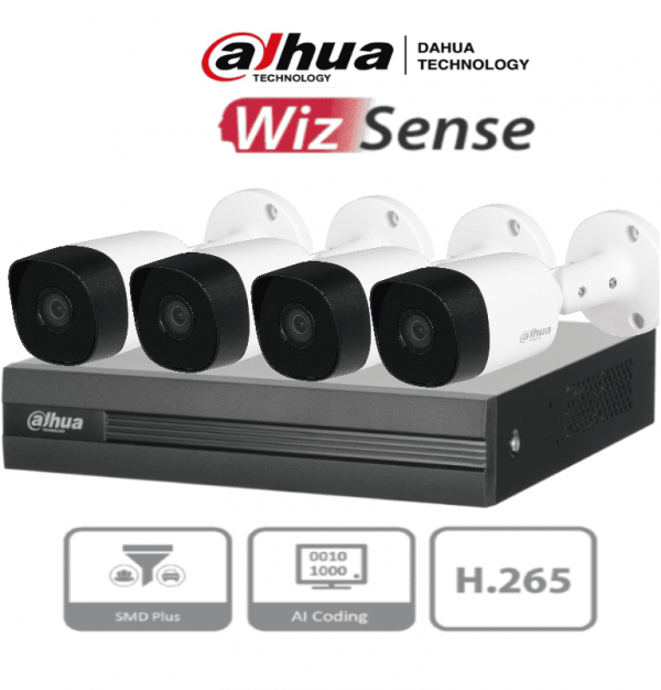 Kit HDCVI 4 2MP Cámaras Bullet Metal 1 TB Dahua.